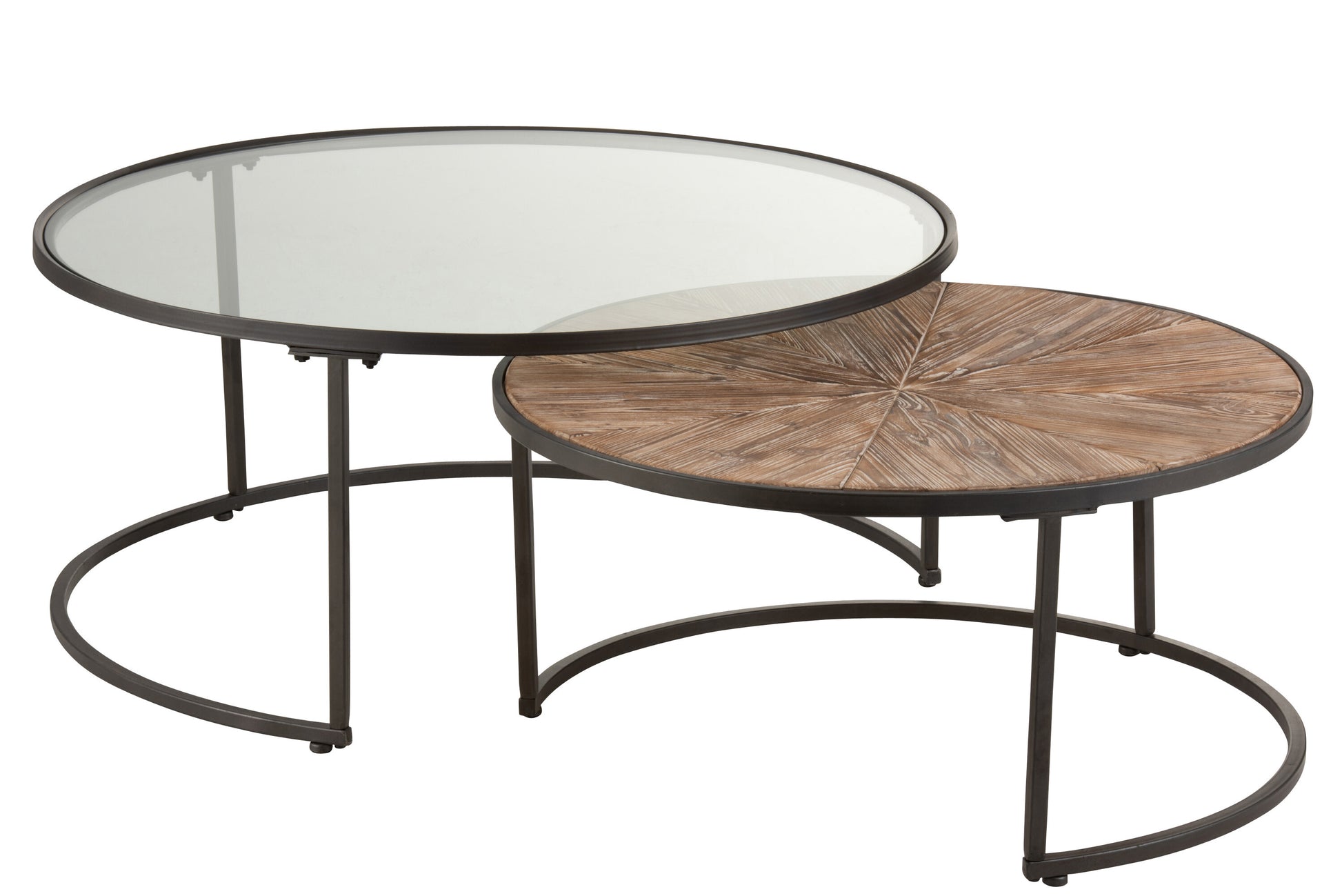 SET OF 2 COFFEE TABLES ROUND METAL BLACK