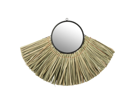 MIRROR WITH REED LEAVES GLASS/REED GREEN SMALL