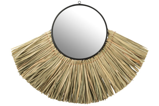MIRROR WITH REED LEAVES GLASS/REED GREEN LARGE