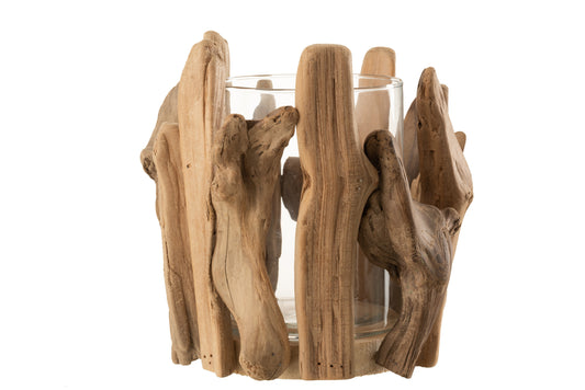 T-LIGHT HOLDER BRANCHES ROUND OAKWOOD NATURAL LARGE