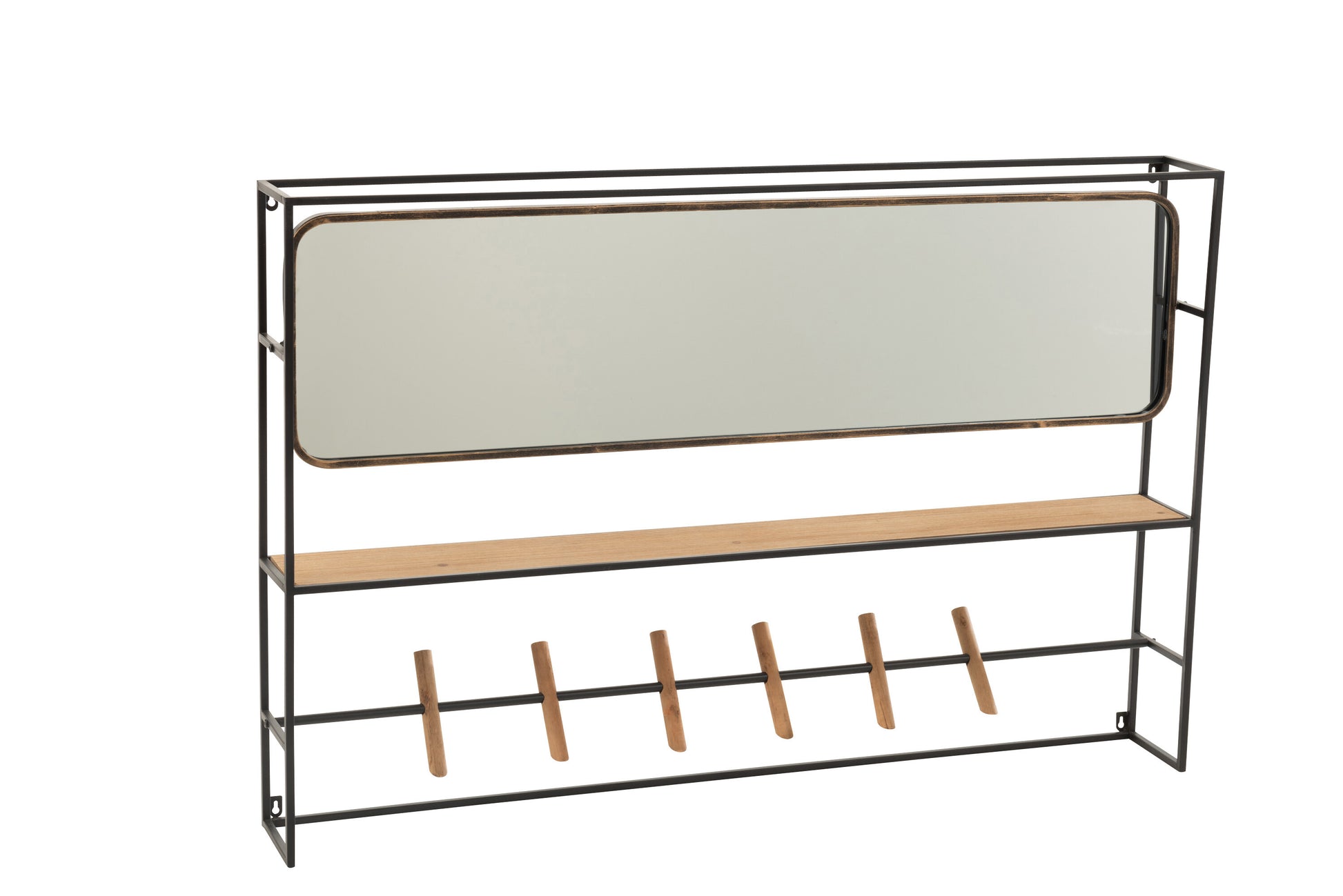 RACK WALL 1 SHELF+MIRROR METAL/WOOD/GLASS BLACK