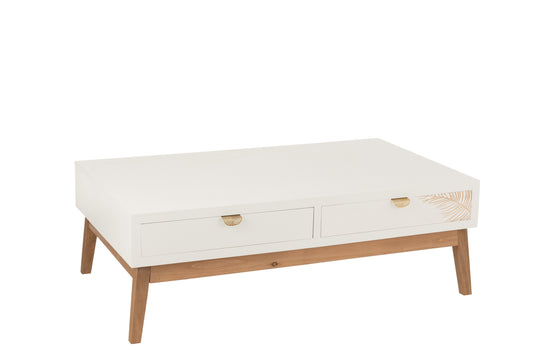 COFFEE TABLE 2 DRAWERS LEAF MDF WOOD WHITE/NATURAL