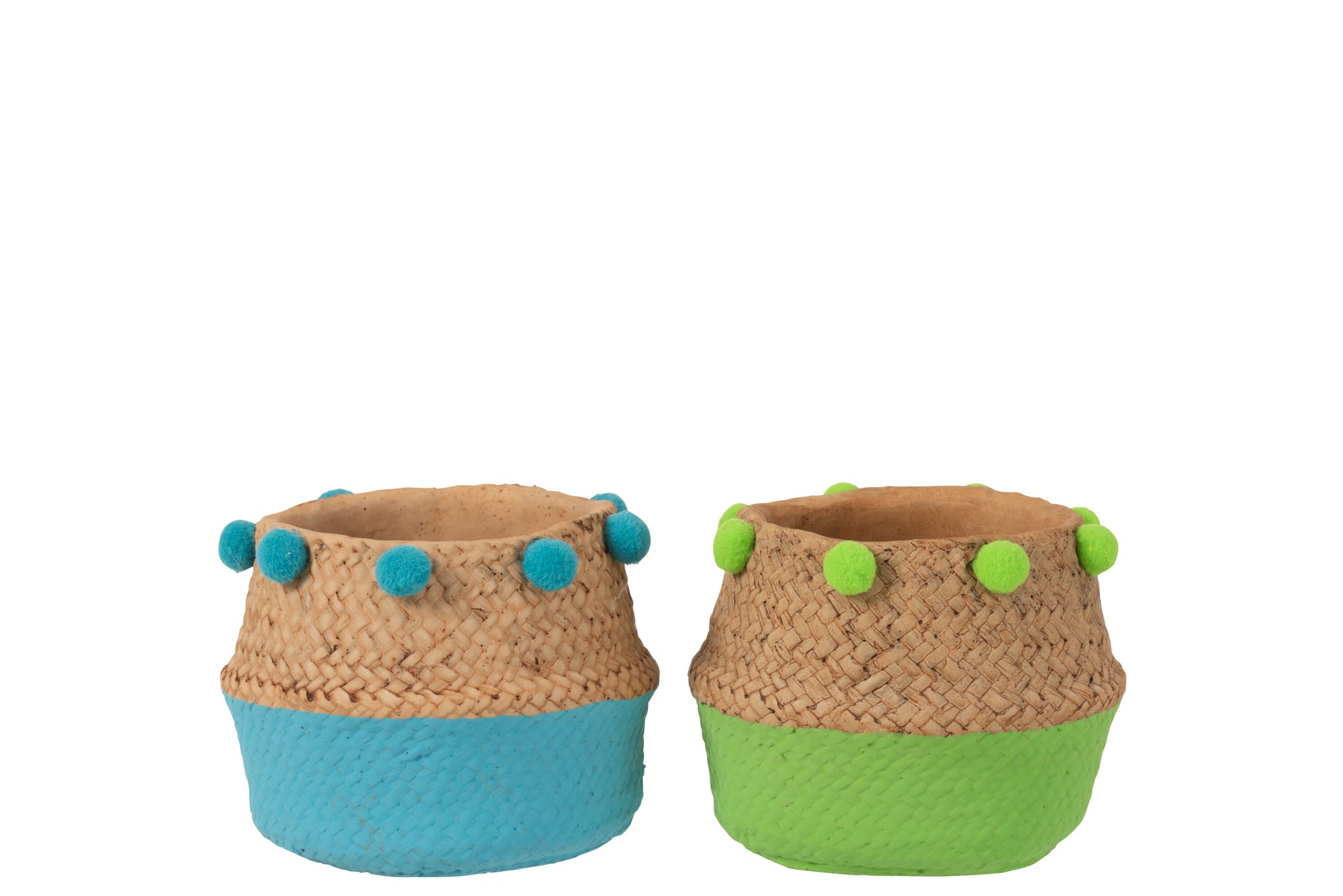 FLOWERPOT POMPOM CEMENT BLUE/GREEN MEDIUM ASSORTMENT OF 2