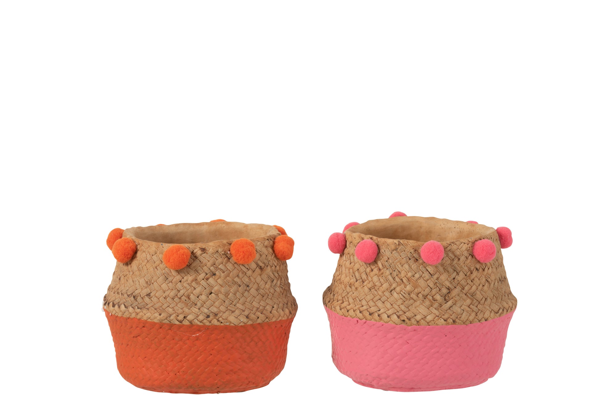 FLOWERPOT POMPOM CEMENT ORANGE/PINK MEDIUM ASSORTMENT OF 2