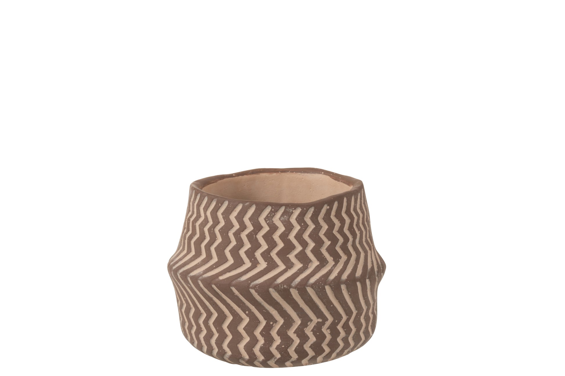 FLOWERPOT ZIGZAG LINES CEMENT BROWN/BEIGE