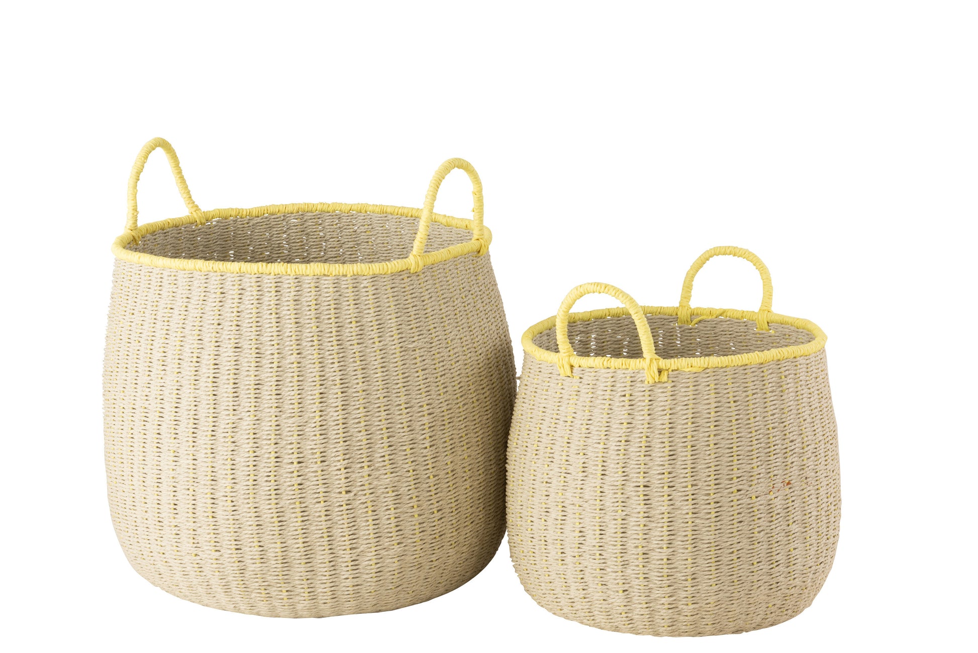 SET OF 2 BASKET+HANDLES FLUO BORDER PAPER GREIGE