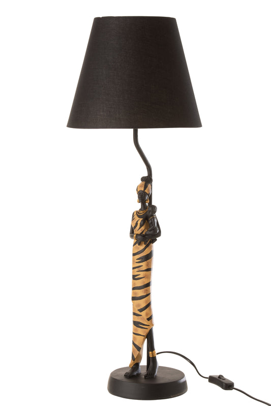 LAMP AFRICAN WOMAN ZEBRA POLY