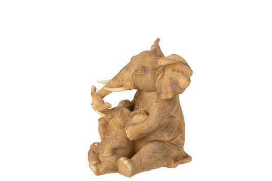 ELEPHANT SITTING WITH CHILD POLY BEIGE