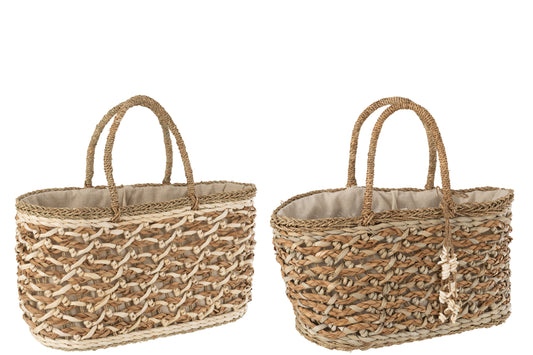 BEACH BAG REED NATURAL GREY ASSORTIMENT OF 2