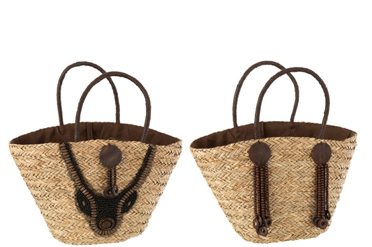 BEACH BAG PEARLS BROWN REED NATURAL ASSORTMENT OF 2