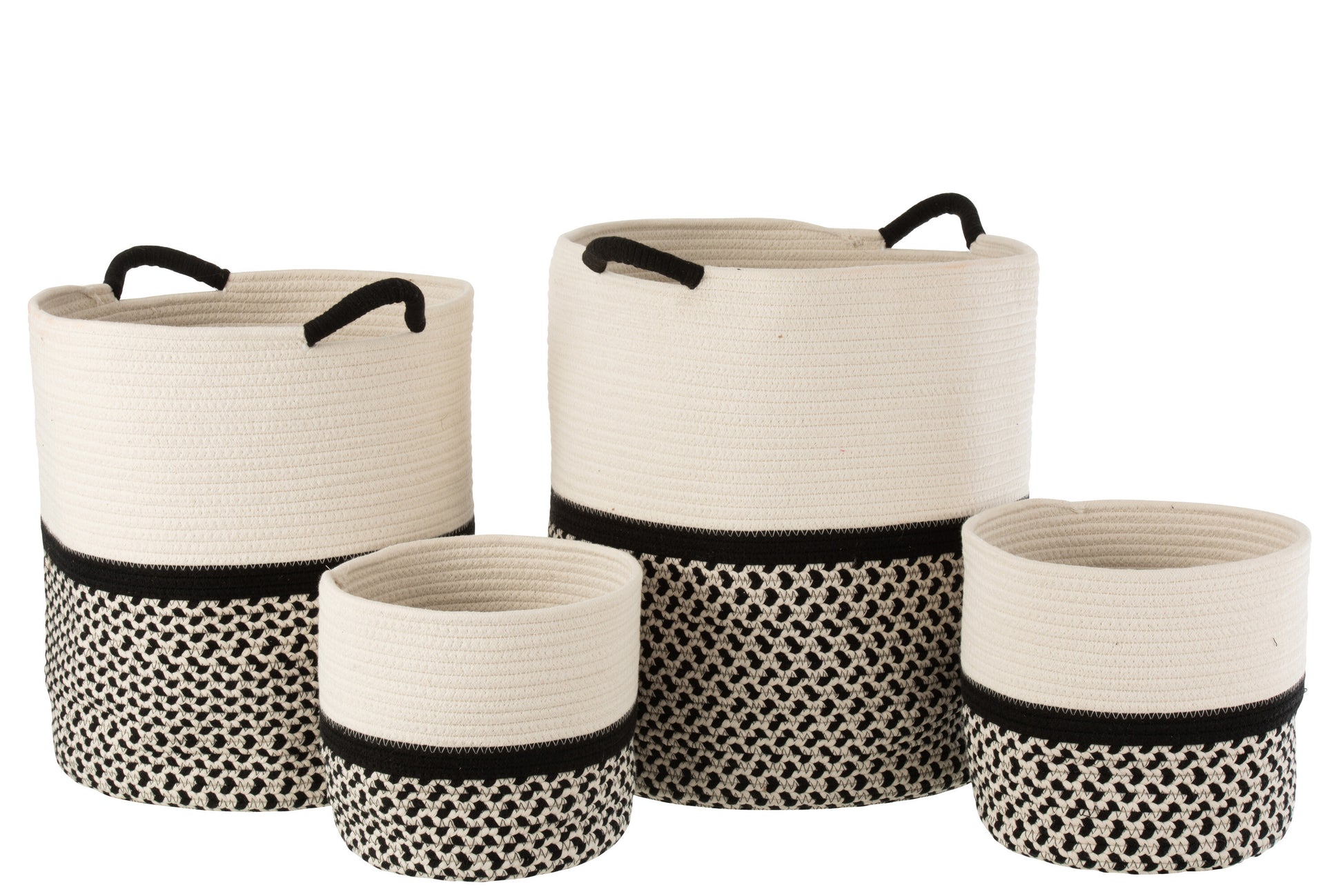 SET OF 4 BASKETS COTTON ROPE ECRU/BLACK