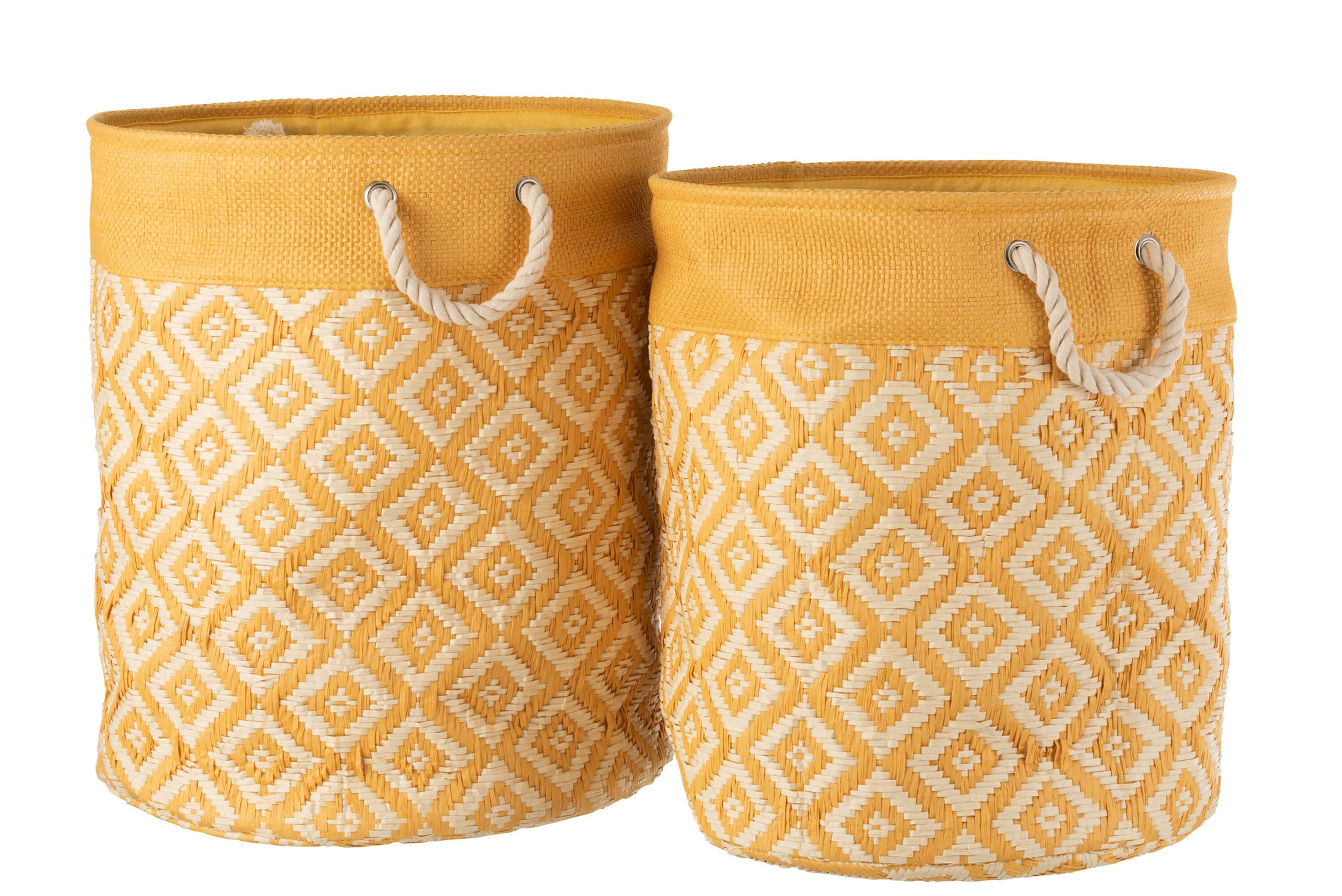 SET OF 2 BASKETS PAPER COTTON OCHRE/ECRU