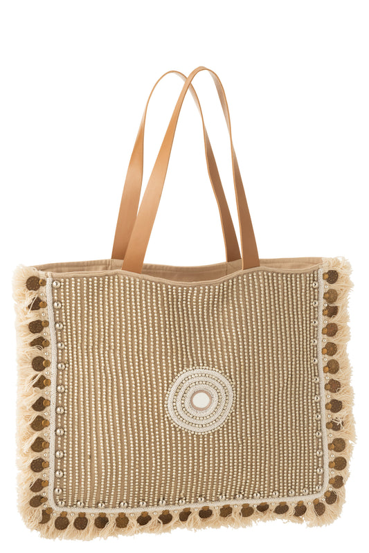 BEACH BAG COIN IBIZA COTTON BEIGE/WHITE