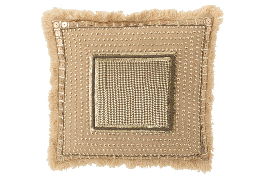 CUSHION BORDER IBIZA COTTON BEIGE/WHITE