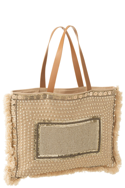 BEACH BAG BORDER IBIZA COTTON BEIGE/WHITE