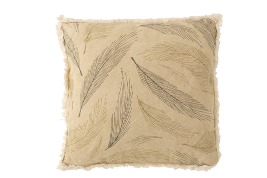 CUSHION LEAF COTTON BEIGE/GREEN