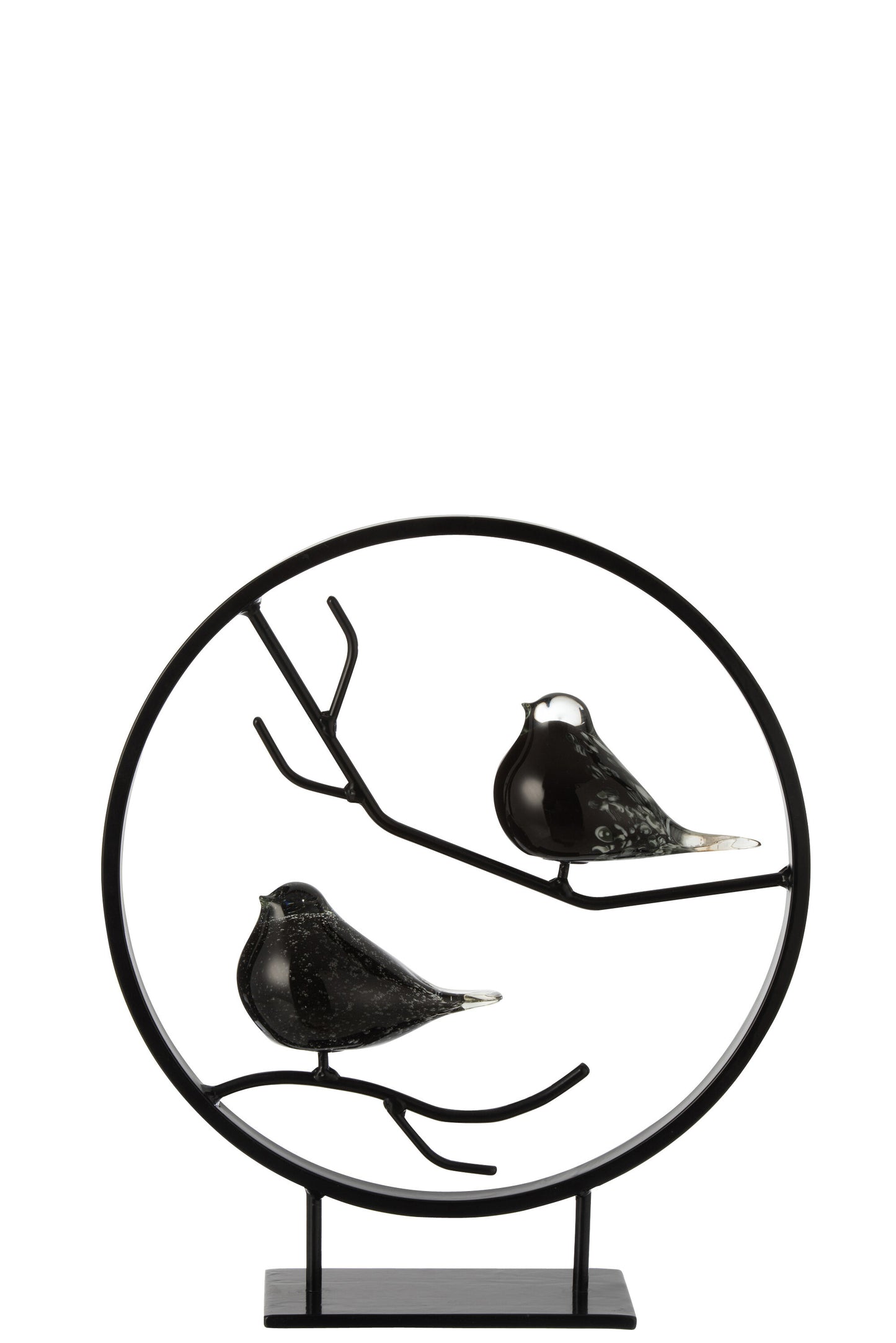 RING WITH 2 BIRDS ON FOOT GLASS/METAL BLACK