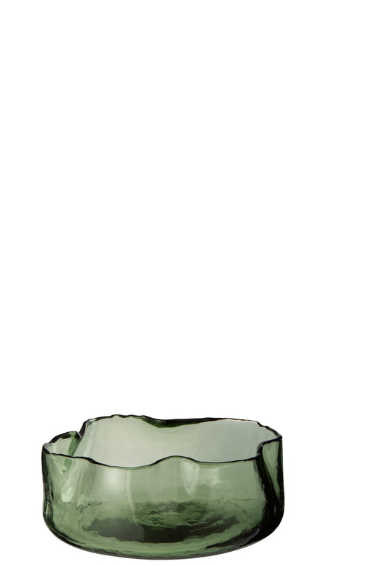 VASE LOW ROUND IRREGULAR GLASS GREEN