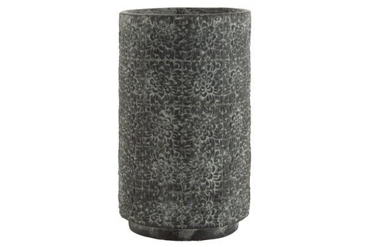 FLOWERPOT HIGH EMBOSSED FLOWERS CERAMIC GREY LARGE