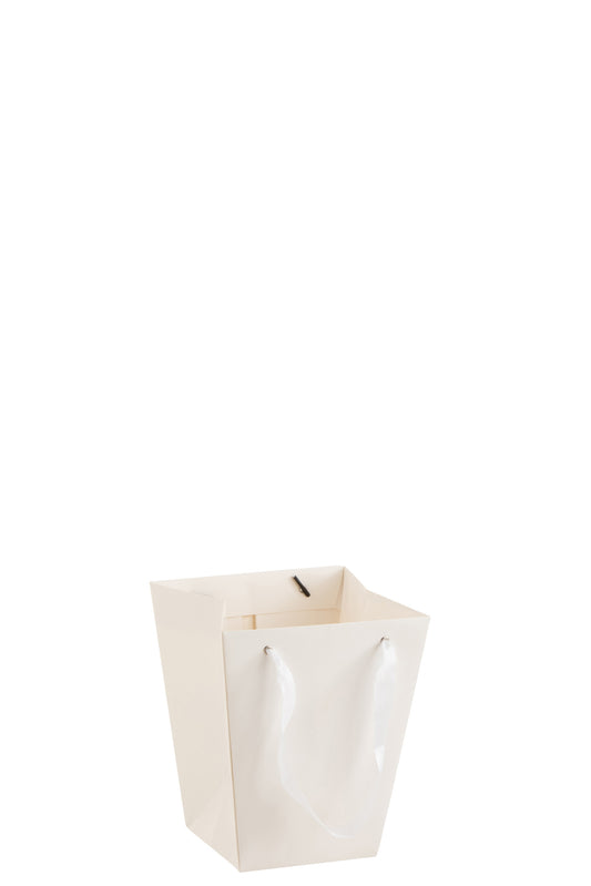 FLOWERPOT BAG WITH RIBBON WATERPROOF PAPER WHITE SMALL