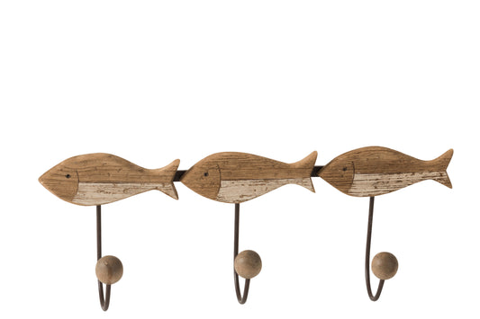 COATRACK FISH 3HOOKS PAULOWNIA WOOD NATURAL/WHITE