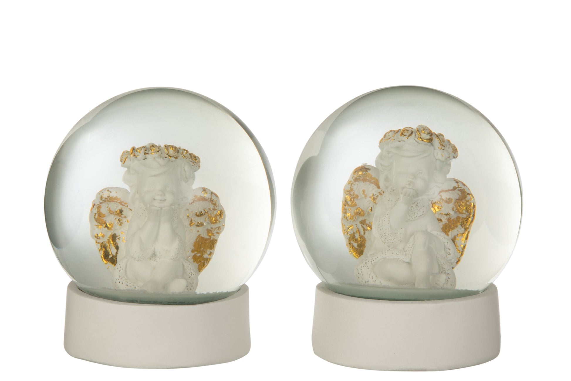 WATER GLOBE ANGEL POLY WHITE/GOLD ASSORTMENT OF 2