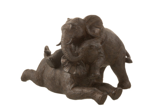 ELEPHANT COUPLE POLY DARK BROWN