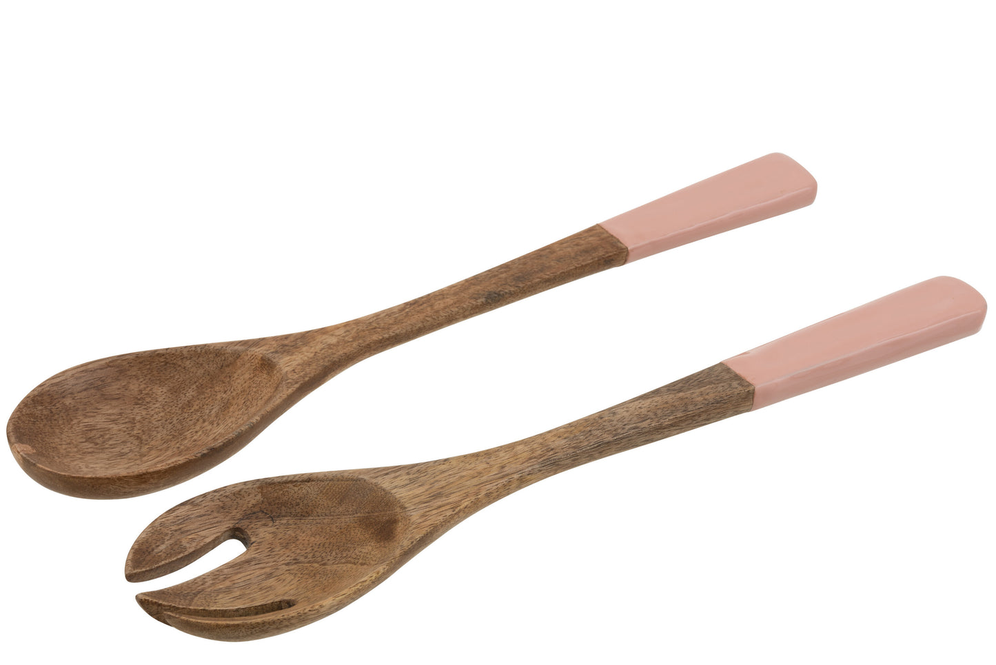 SET 2 UTENSILS MANGO WOOD PINK ENAMEL