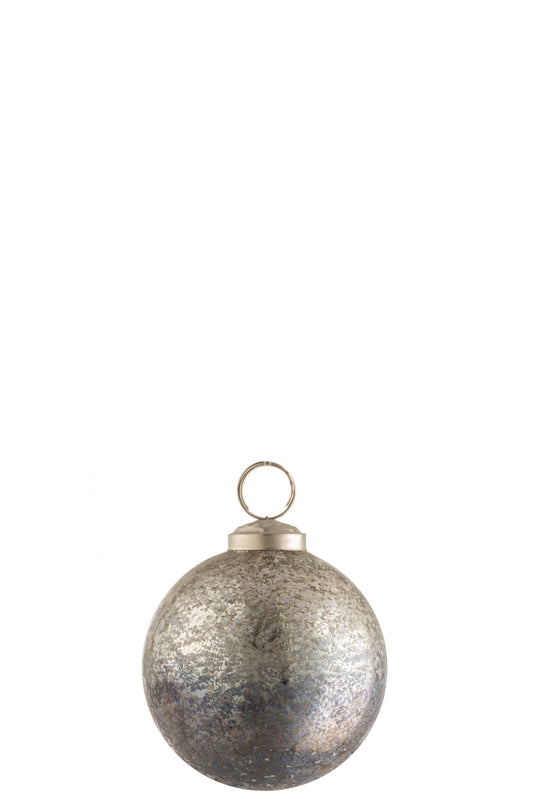 CHRISTMAS BAUBLE ANTIQUE GLASS SILVER/GREY SMALL