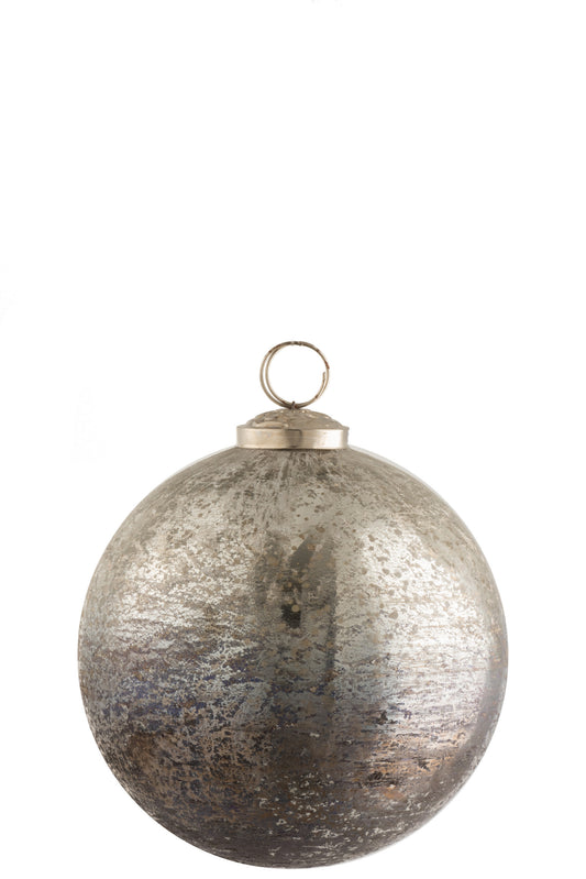 CHRISTMAS BAUBLE ANTIQUE GLASS SILVER/GREY LARGE