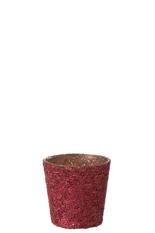 TEALIGHT HOLDER GLITTER GLASS FUCHSIA SMALL