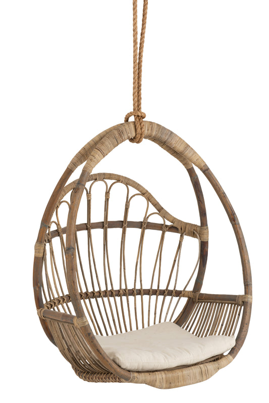 CHAIR HANGING CHILD EGG-SHAPED WITH CUSHION RATTAN/ROPE NATURAL