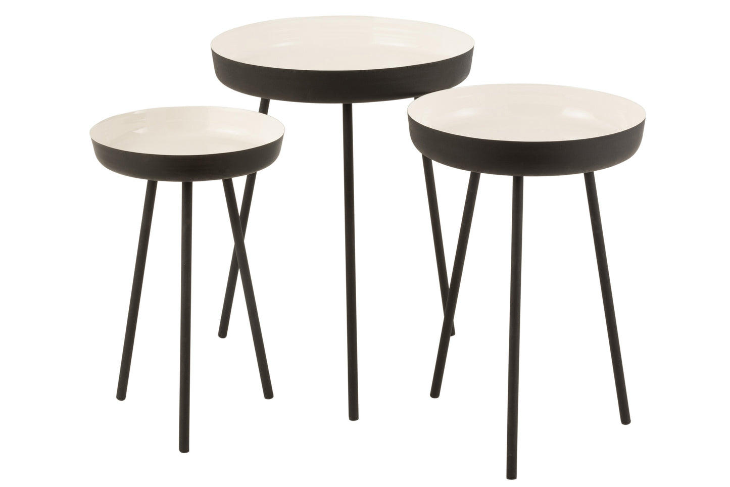 SET OF 3 SIDETABLES METAL BLACK/WHITE