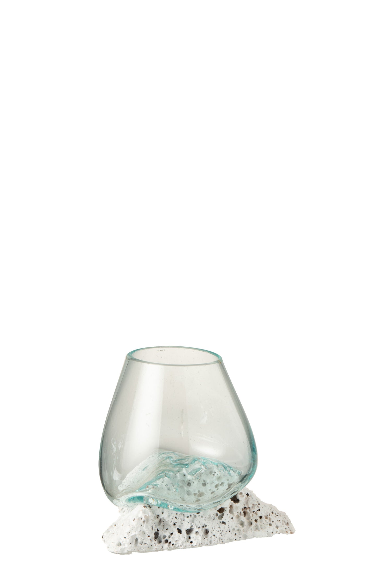 VASE ON FOOT LAVA STONE/RECYCLED GLASS WHITE/TRANSPARENT MEDIUM