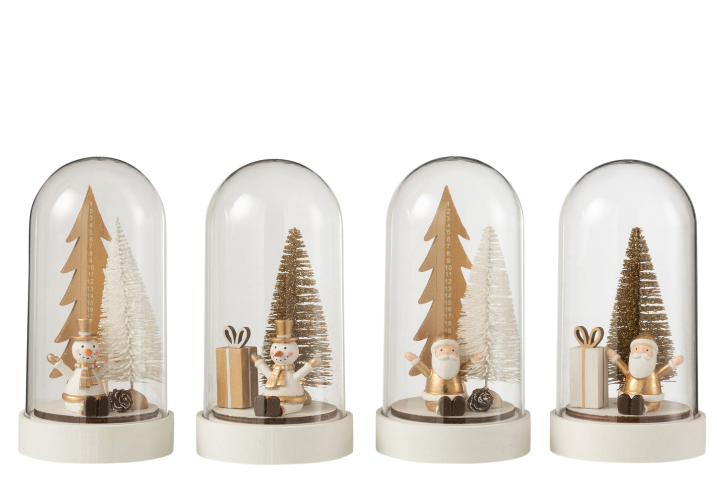 BELL JAR CHRISTMAS+LED WOOD WHITE/GOLD LARGE ASSORTMENT OF 4