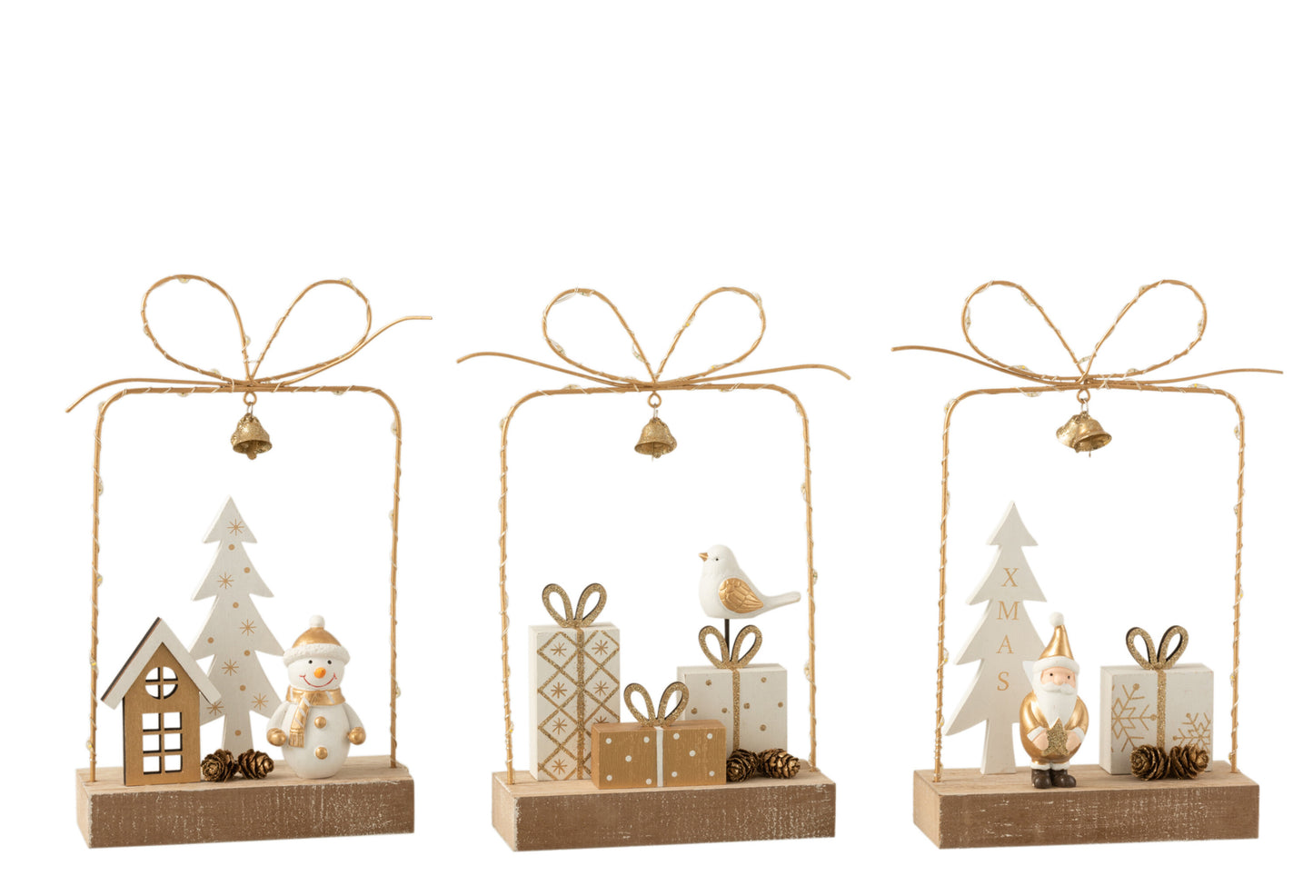 GIFT+LED CHRISTMAS WOOD WHITE/GOLD/NATURAL ASSORTMENT OF 3