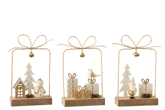 GIFT+LED CHRISTMAS WOOD WHITE/GOLD/NATURAL ASSORTMENT OF 3