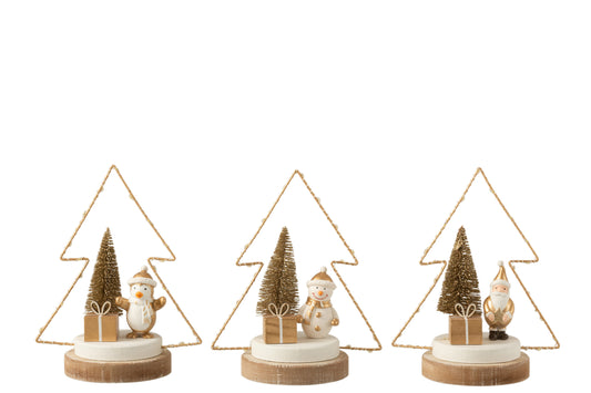 CHRISTMAS TREE+LED CHRISTMAS WOOD WHITE/GOLD/NATURAL ASSORTMENT OF 3