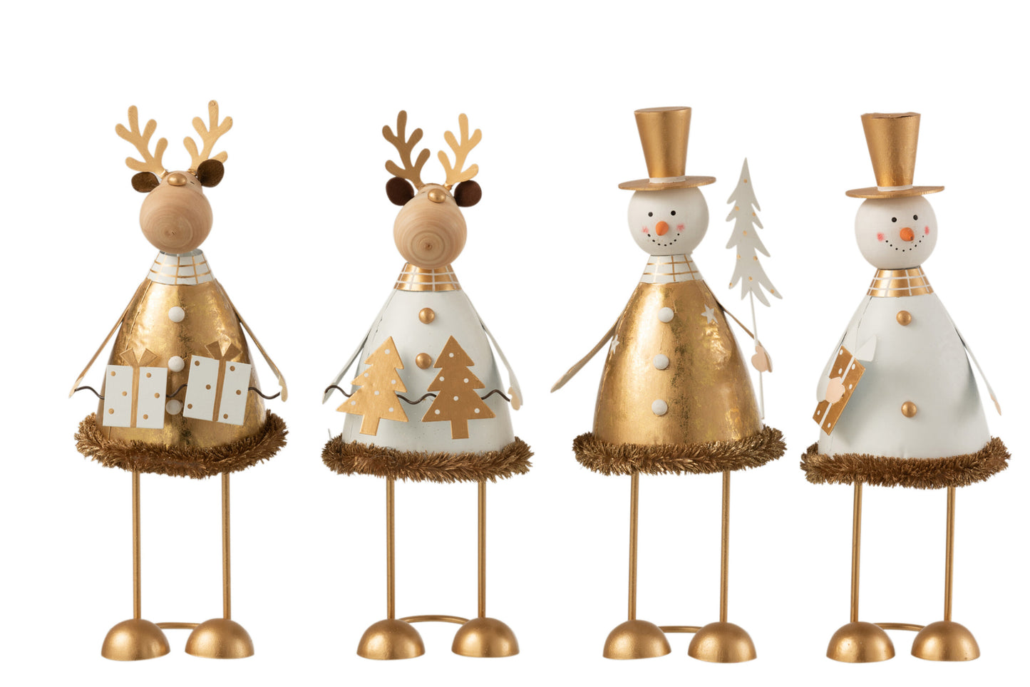 SNOWMAN/REINDEER METAL WHITE/GOLD ASSORTMENT OF 4