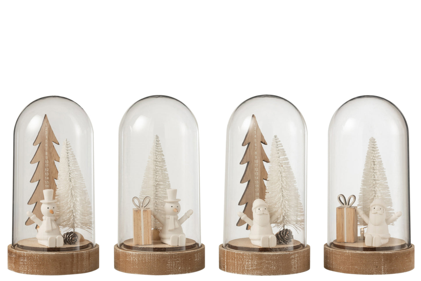 BELL JAR CHRISTMAS+LED WOOD WHITE/NATURAL LARGE ASSORTMENT OF 4