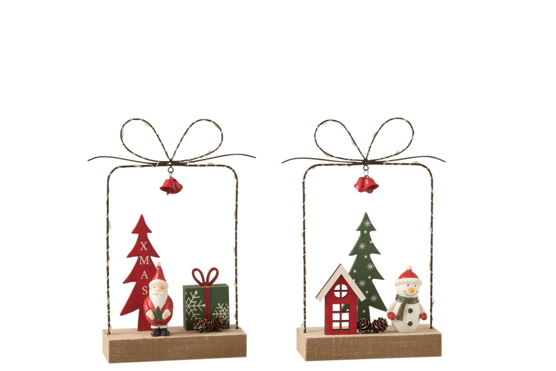 GIFT+LED CHRISTMAS WOOD RED/GREEN/NATURAL ASSORTMENT OF 2