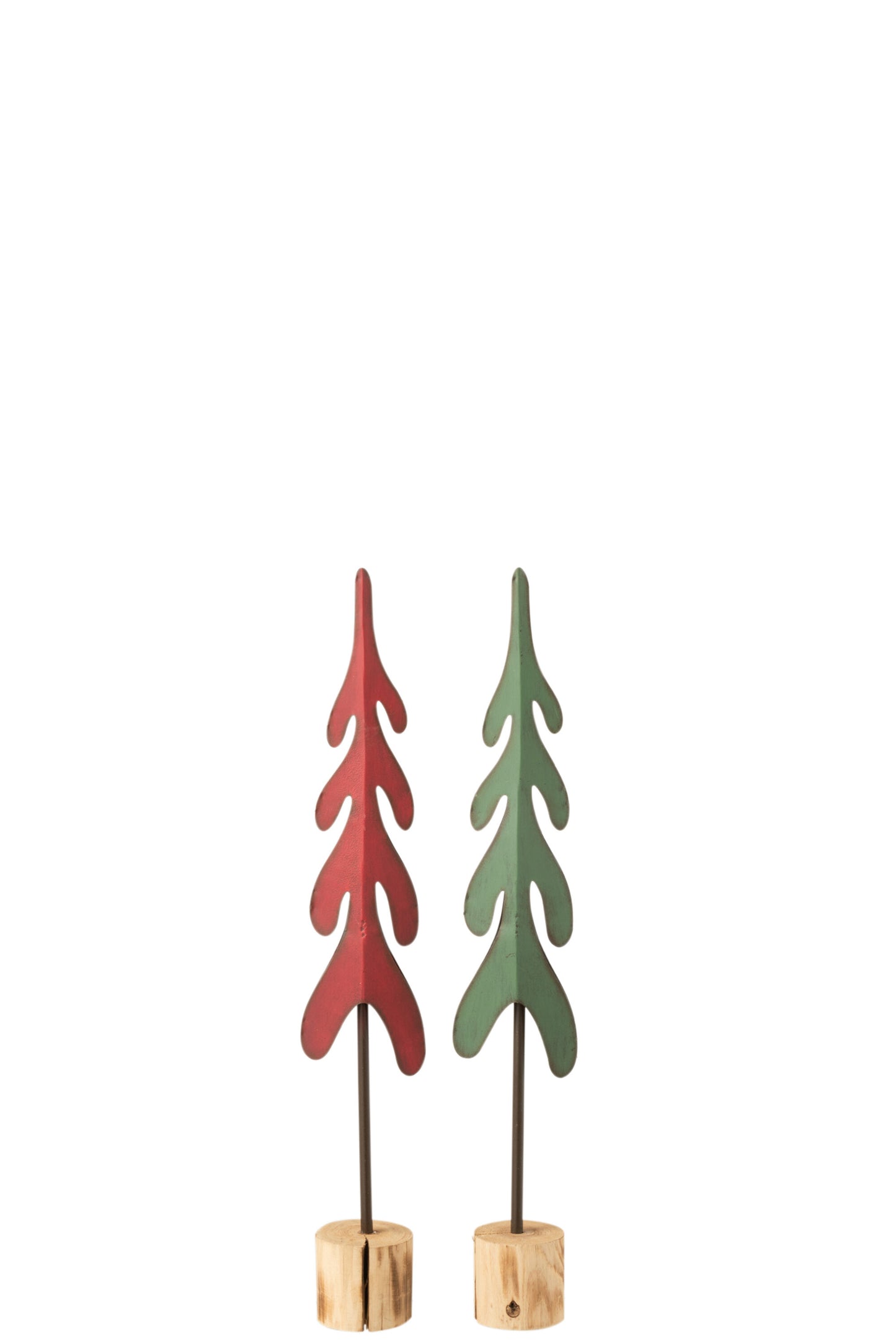 CHRISTMAS TREE ON FOOT METAL/WOOD RED/GREEN SMALL ASSORTMENT OF 2