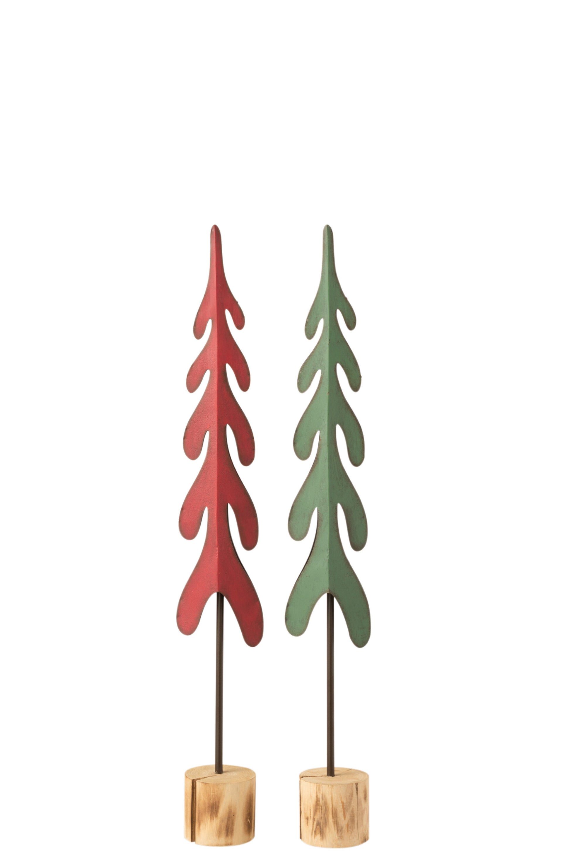 CHRISTMAS TREE ON FOOT METAL/WOOD RED/GREEN MEDIUM ASSORTMENT OF 2