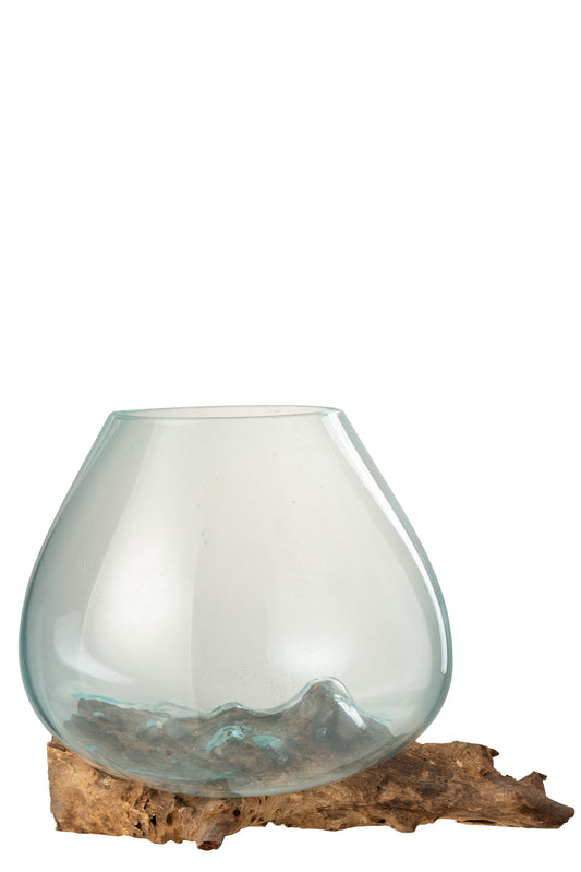 VASE ON FOOT GAMAL WOOD/RECYCLED GLASS NATURAL/TRANSPARENT EXTRA LARGE