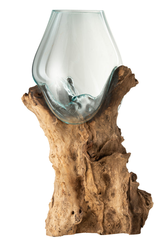 VASE ON FOOT GAMAL WOOD/RECYCLED GLASS NATURAL/TRANSPARENT EXTRA EXTRA LARGE