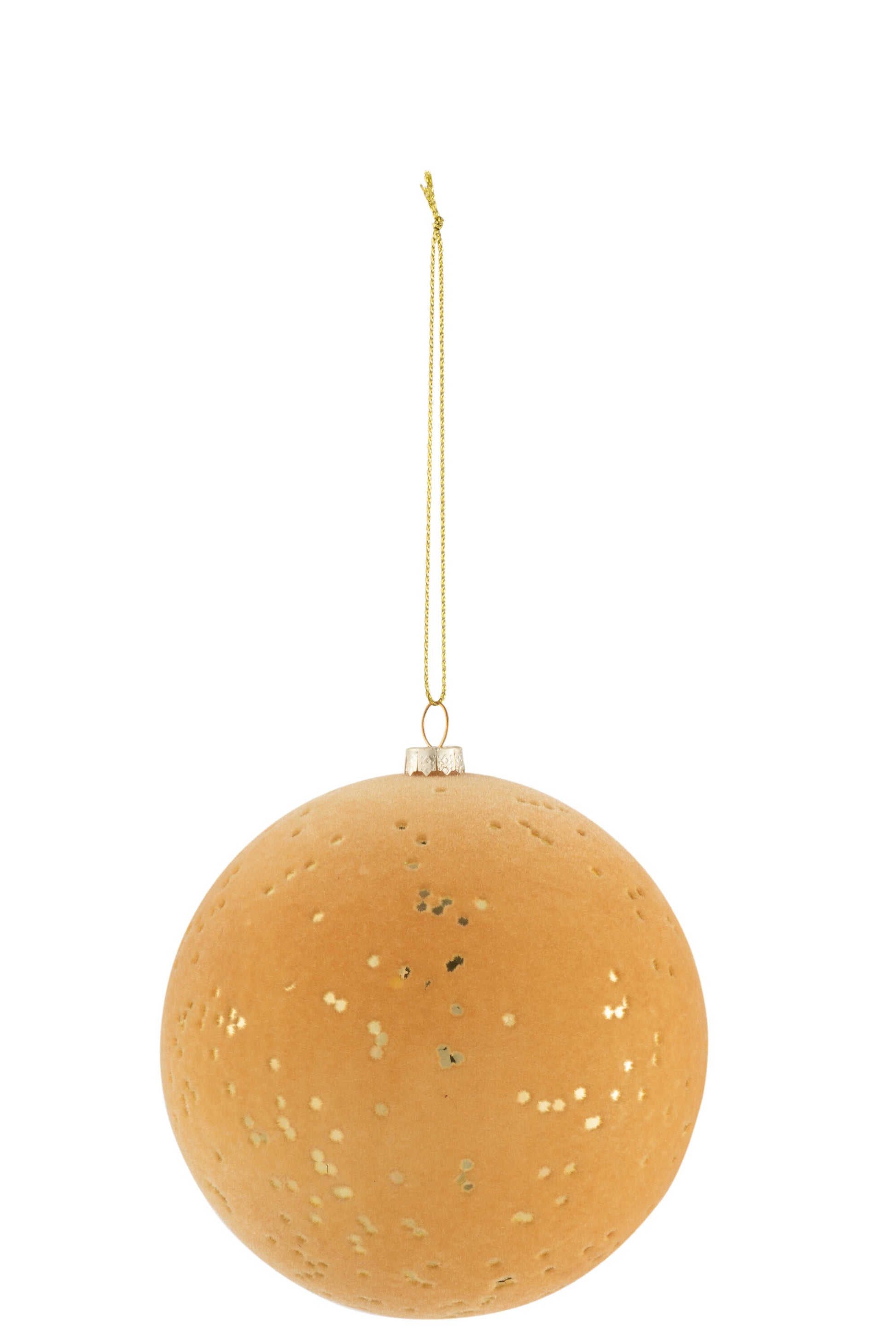 CHRISTMAS BAUBLE DOTS PLASTIC VELVET OCHRE/GOLD MEDIUM