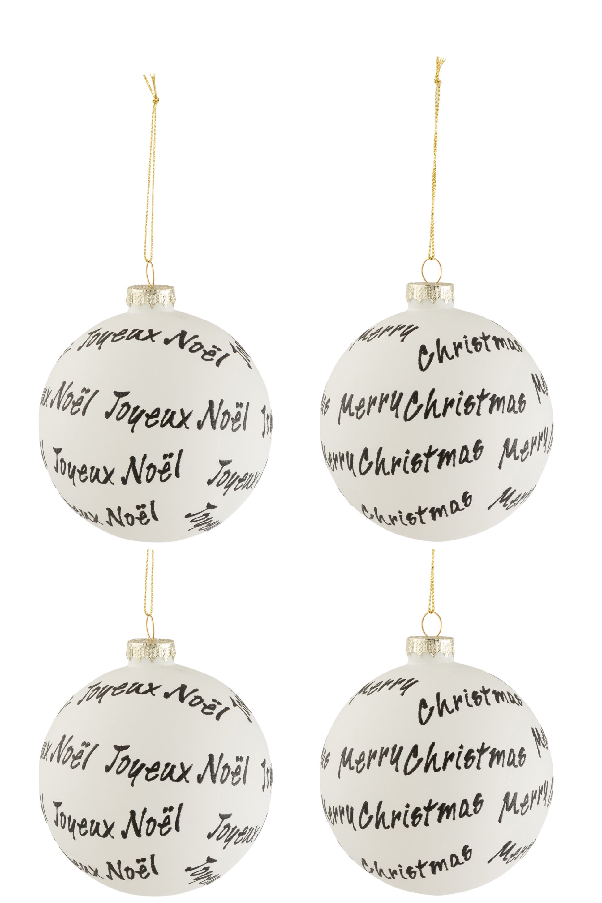 BOX OF 4 CHRISTMAS BAUBLES XMAS/NOEL GLASS WHITE/BLACK MEDIUM