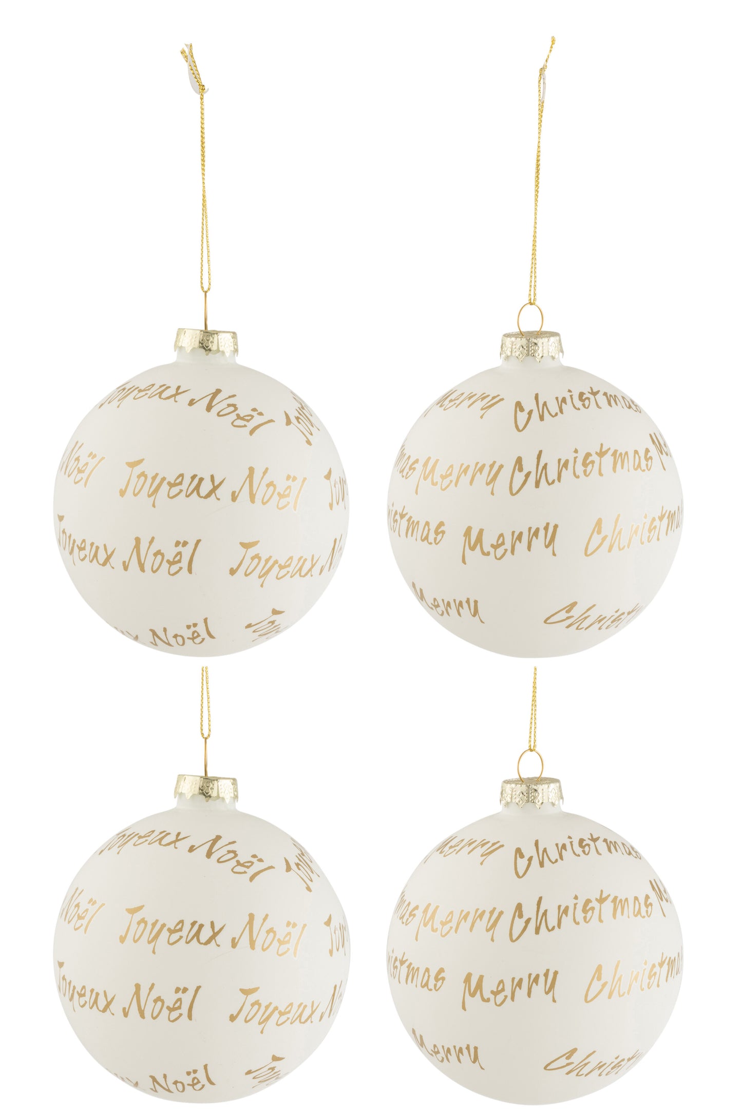 BOX OF 4 CHRISTMAS BAUBLES XMAS/NOEL GLASS WHITE/GOLD MEDIUM