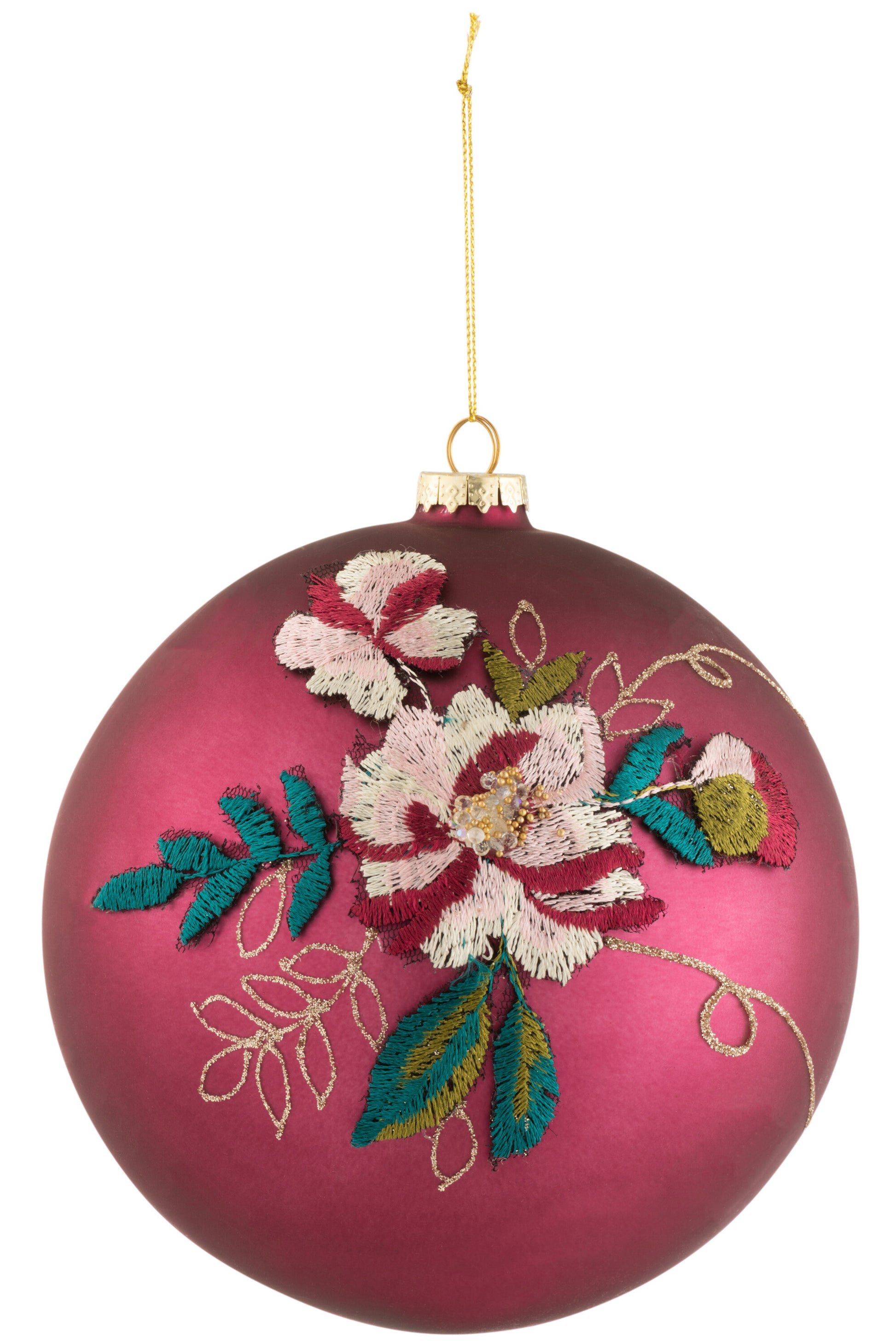 CHRISTMAS BAUBLE EMBROIDERED FLOWER GLASS BURGUNDY/MIX XL