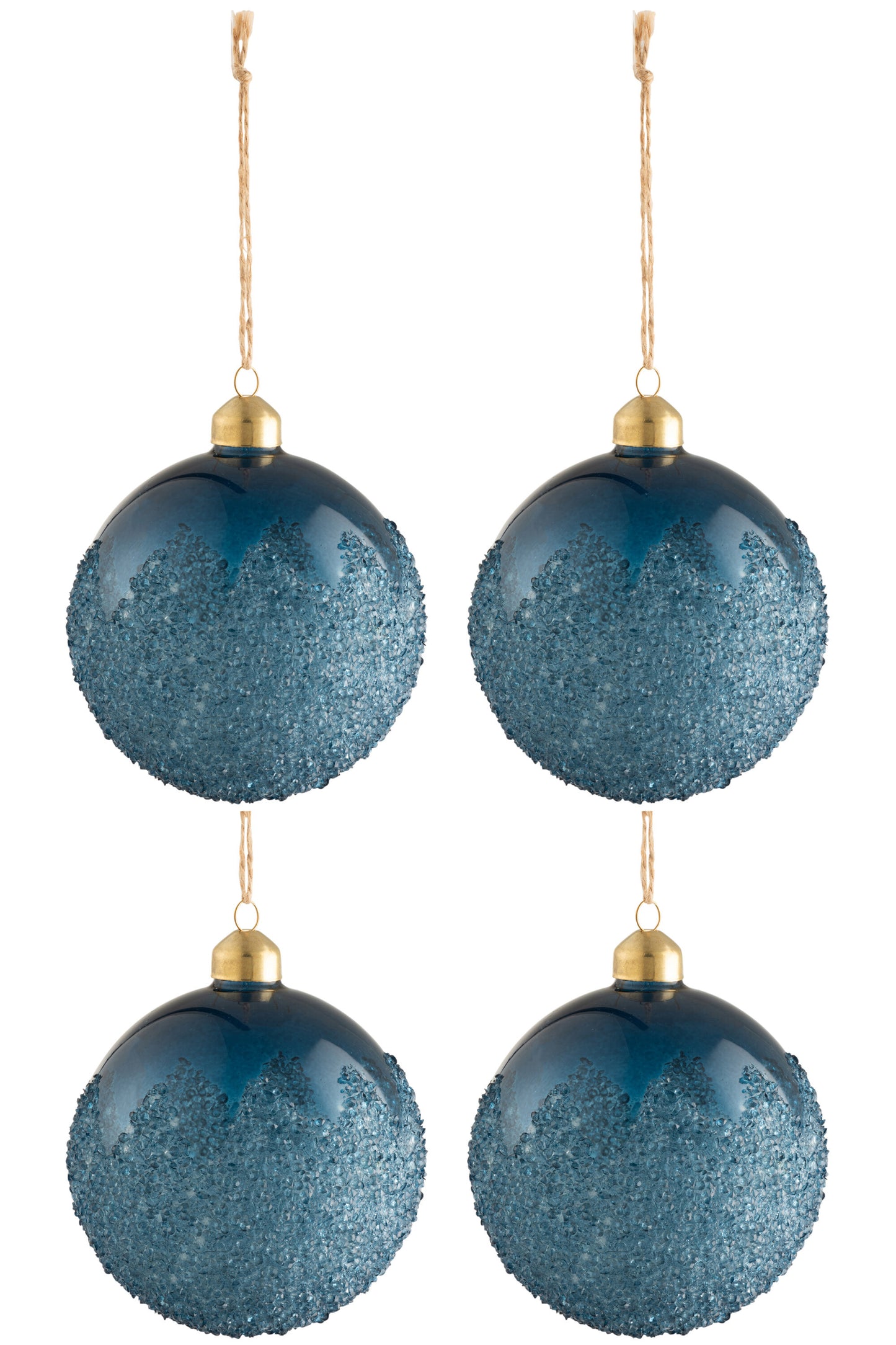 BOX OF 4 CHRISTMAS BAUBLES SUGAR GLASS MATTE BLUE MEDIUM